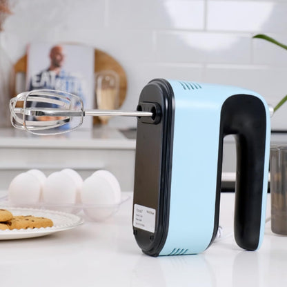 9-Speed Digital Hand Mixer Electric, 400W Powerful DC Motor, Baking Handheld with Snap-On Storage Case, 5 Stainless Steel Accessories, Flat Beaters, Dough Hooks, Whisk(Ice Blue/Black)