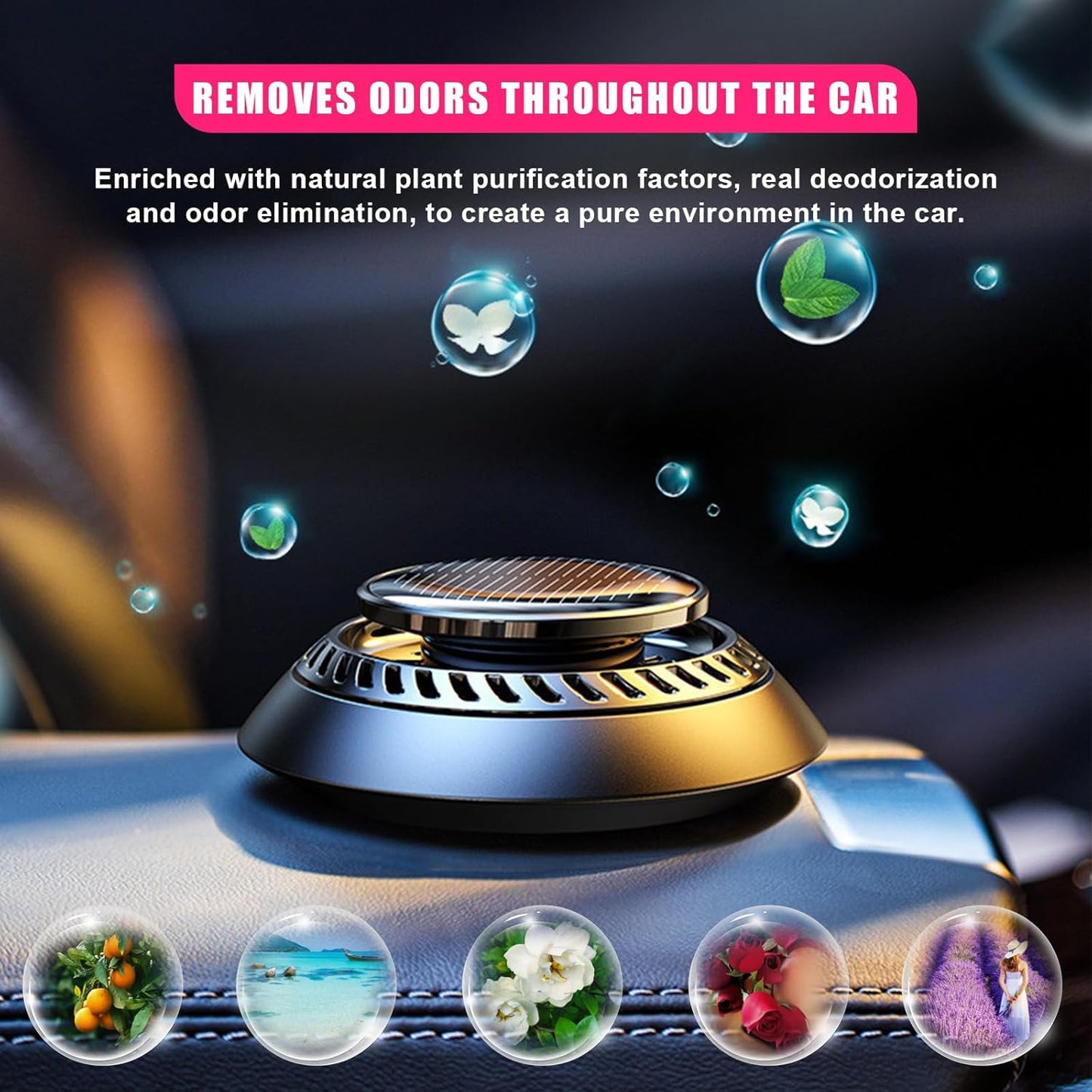 Car Air Freshener, Solar Energy Auto Rotating Diffuser with Fragrance, Aromatherapy Air Purifier for Car and Home, Vehicle Interior Scents Decor Accessories for Men Women (Black Cologne)