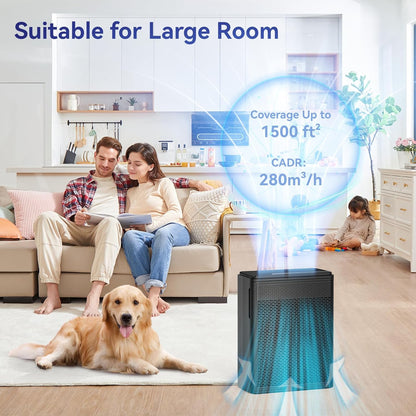 Air Purifiers for Home Pets Covers Up to 1500 Sq Ft，Filter with Washable Pre-Filter,Pet Hair Dander Smoke Air Cleaner,22 dB Quiet Sleep for Living Room Bedroom Kitchen