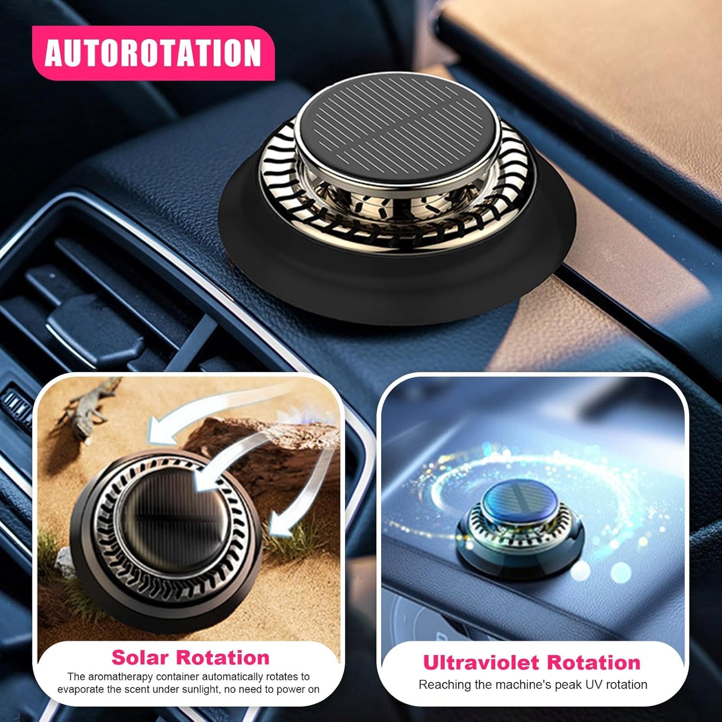 Car Air Freshener, Solar Energy Auto Rotating Diffuser with Fragrance, Aromatherapy Air Purifier for Car and Home, Vehicle Interior Scents Decor Accessories for Men Women (Black Cologne)